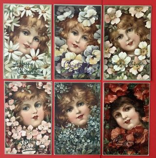 Tuck " Flower Faces " Postcards (6) Series 4152 Unsigned Ellen Andrews Lovely
