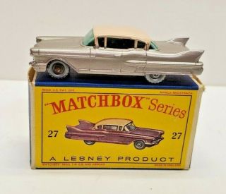 60s.  Matchbox Lesney 27 Cadillac Sixty Special.  Grey Wheels/maroon Near Boxed