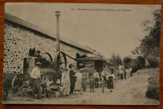 Cpa Batteuse En Marche à La Salesse Près Aubusson (creuse) 1906 Carte Postale