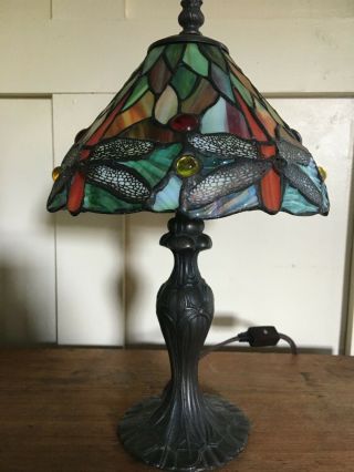 Tiffany Style Stained Glass Dragonfly Lamp