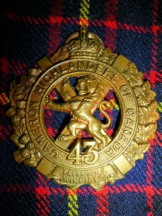 43rd Battalion (cameron Highlanders Of Canada) Cap Badge,  Cef,  Ww1