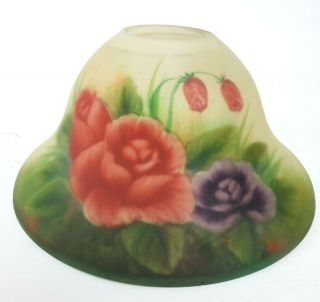 Vintage Frosted Glass Reverse Hand Painted Floral Lamp Shade