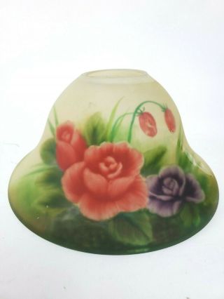 Vintage Frosted Glass Reverse Hand Painted Floral Lamp Shade 2