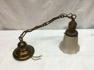 Vtg Brass Hanging Ceiling Chain Light Fixture And Shade Parts Restoration