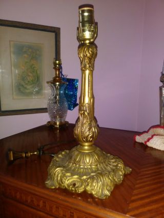 Vintage Heavy Tiffany Style Table Lamp Base 3 Way Lighting