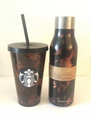 Starbucks Tortoise Set Of 2 - 16 Oz Tumbler & Stainless Steel Cold Hot Cups Nwt