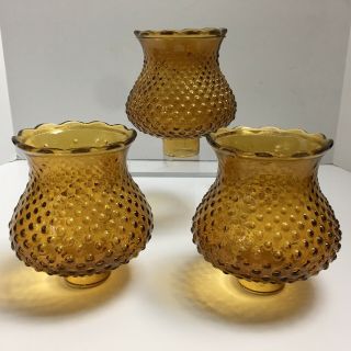 3 Vintage Amber Hobnail Glass Lamp Globe Shades 1 1/2” Fitter