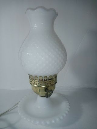 Vintage Fenton White Milk Glass Hobnail Hurricane Bedside Table Lamp
