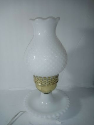 Vintage Fenton White Milk Glass Hobnail Hurricane Bedside Table Lamp 3