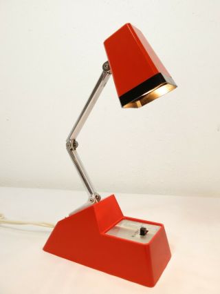 Vtg Mid Century Mod Red Space Age Plastic Desk Table Lamp Adjustable Light Retro