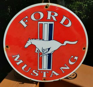 Old Vintage Ford Mustang Porcelain Dealership Advertising Sign Fomoco Shelby Car