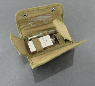 Ww1 Us Army Military 1918 Gillette Safety Razor Soft Fold Khaki Set G987802 V/f,