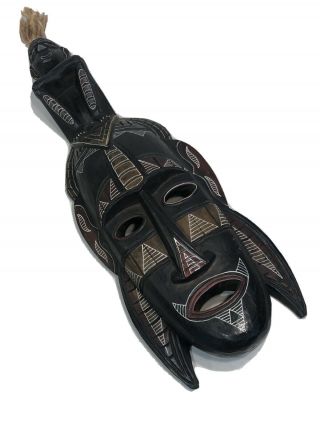 African Hand Carved Wooden Mask Hanging Wall Art 23x7.  5”