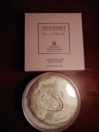 Vintage Gloria Vanderbilt Silkening Body Powder With Swan Puff 4 Oz