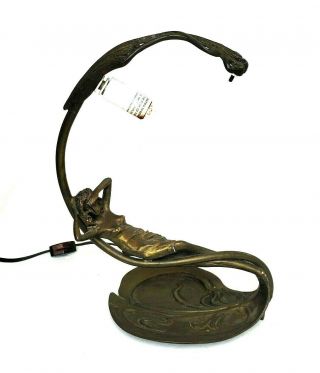 Vintage Bronze Mermaid Lamp Lady With Water 14 " Tall Table Lamp
