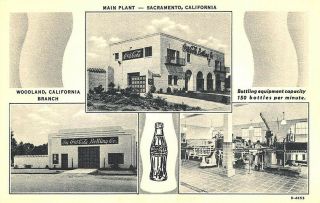 Sacramento & Woodland Ca Coca - Cola Bottling Plants Curt Teich Postcard