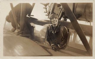Old Orchard Me Mrs Grayson In " The Dawn " Women Aviator Rppc Real Photo Postcard