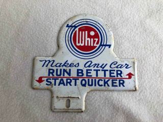 Old Whiz Auto Motor Oil Painted Metal Advertising License Plate Topper