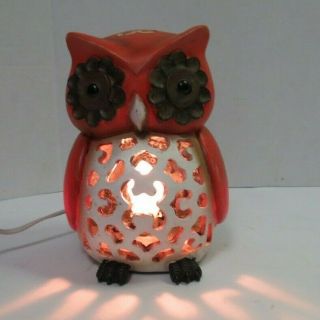 Vintage Ceramic Owl Night Light Lamp Model Hx - 17 W/bulb Orange White Brown