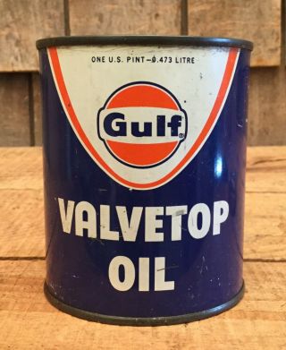 Vintage Nos 1 Pt Gulf Valvetop Motor Oil Tin Can Gas Service Station