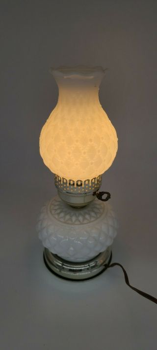 Vintage Milk Glass Hobnail Electric Table Lamp