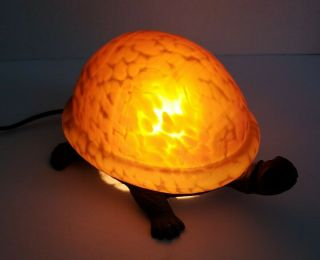 Sea Turtle Lamp Night Light Amber Glass Shell Cast Iron Table Decorative Vintage