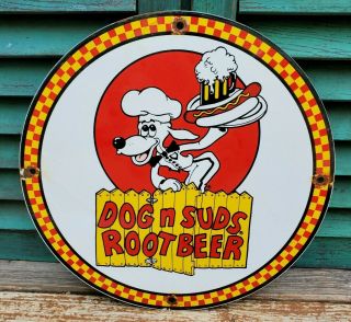 Old Vintage Dog N Suds Root Beer Porcelain Advertising Soda Sign Beverage Pop