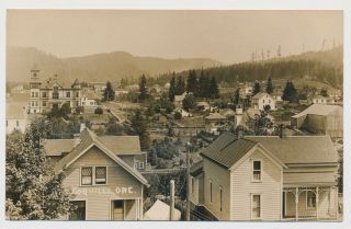 Rppc Coquille Oregon Or Courthouse Street Scene Birdseye Town View Real Photo