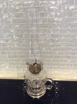 Oil Lamp,  Vintage,  Clear Glass,  Base,  15 And 1/2 Inches Tall