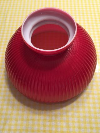 Antique/vintage Cased Red Ruby White Milk Glass Ribbed Oil Lamp Shade,  9 3/4base