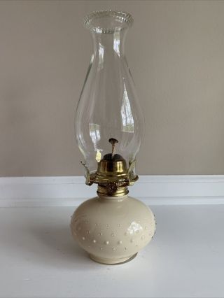 Vintage Lamplight Farms Ivory/cream Colored Hobnail Glass Oil Lamp 13”
