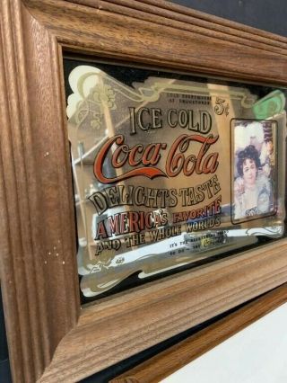 LARGE VINTAGE COCA COLA MIRROR IN WOOD FRAME CLASSIC PUB BAR SIGN (15”x11”) 3