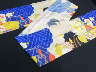008bcf 2208 Silk Fabric 1930s Vintage Japanese Kimono Plum Blossom Blue