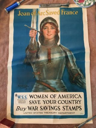 Joan Of Arc Poster Wwi Haskell Coffin 1918 War Saving Stamps