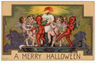 Very Rare Halloween Postcard,  Unknown Publisher,  Series B - 154,  Rarely Seen.