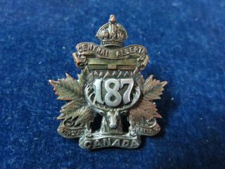 Orig Ww1 Officers Collar Badge " 187th Battalion - Central Alberta " Black & Co