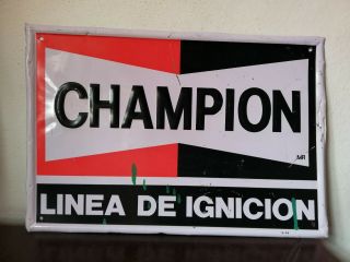 Vintage Mexican Champion Spark Plug Tin Metal Sign Store Advertising From 80 