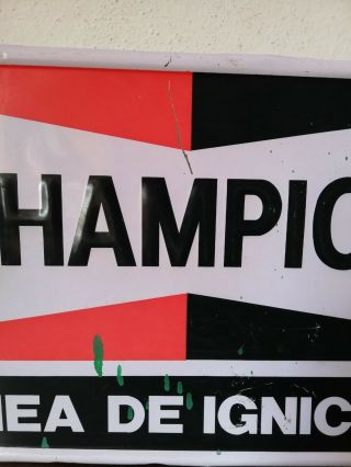 Vintage Mexican CHAMPION SPARK PLUG tin metal Sign Store Advertising from 80 ' s 3