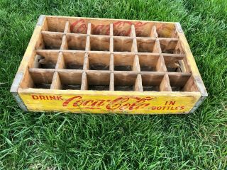 Vtg Yellow Wooden Wood Coca - Cola Coke Soda Crate 24 Pack Bottle Chattanooga 1967