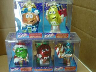 M&m Hand Crafted Glass Holiday Christmas Ornaments 5 Pc Set Kurt Adler