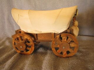 Vintage Wood And Canvas Covered Wagon With A Shovel And More.  7 1/2 " L X 5 " T