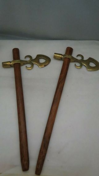 Vintage Set Of 2 Brass And Wood Mountain Man Peace Pipes Smoke