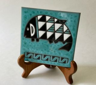 Cleo Teissedre Hand Painted Ceramic Tile Coaster Trivet Native American Art