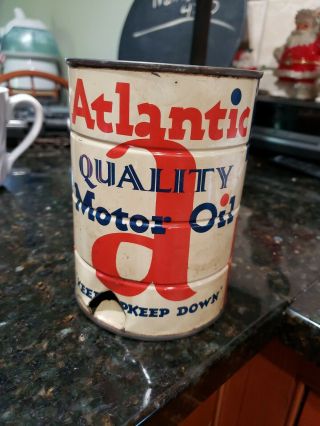 Vtg Oil Advertising Can Atlantic Quality Motor Oil Quart Philadelphia Usa