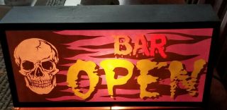 Bar Open Skull Neon Sign.  Man Cave,  Bar Area,  Halloween Decor,  Electric