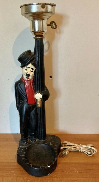 Vintage Charlie Chaplin Chalk Ware Drunk Hobo Lamp Post Bar Light No Globe