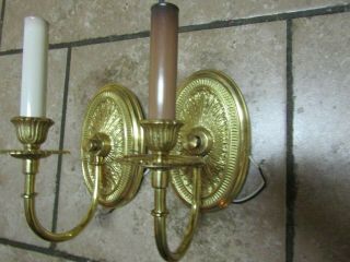 Vintage Mcm Pair Brass Electric Candle Wall Sconces Wall Hanging Light Fixtures