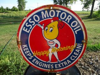 Rare Old Vintage 1962 Esso Motor Oil Porcelain Enamel Gas Pump Advertising Sign