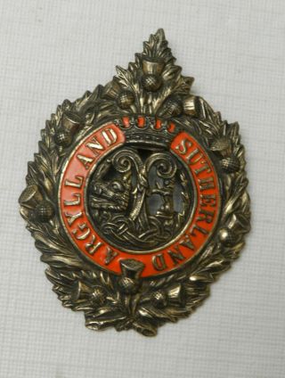 Ww1 Argyll And Sutherland Highlanders Scottish Regiment Cap Badge,
