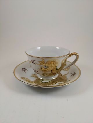 Vintage Dragonware Tea Cup And Saucer Moriage Golden Dragon Japan Mark